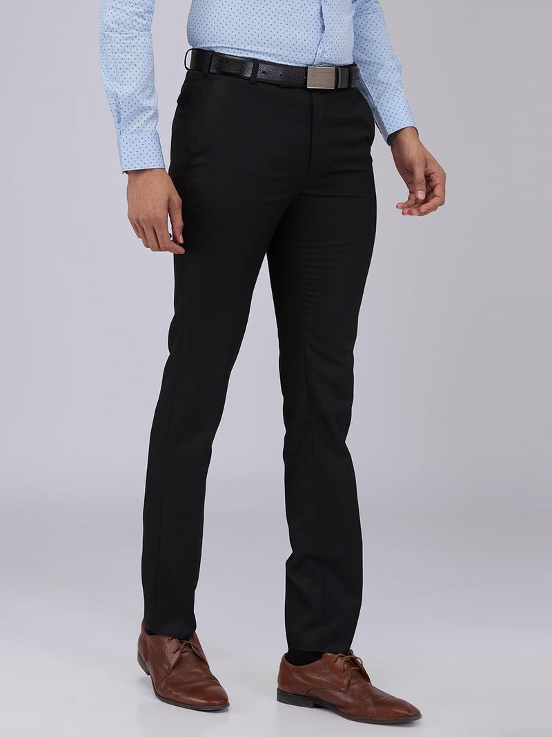 Raymond Men Mid Rise Slim Fit Structure Pattern Poly Viscose Blend Flat Front Formal Trouser (Size: 32)-RMTS05519-K8 Black - Image 2