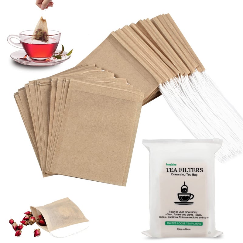 100Pcs Disposable Tea Bags for Loose Leaf Tea 100 Natural Wood Pulp Paper Material Empty Unbleached Filter Bags with Drawstring