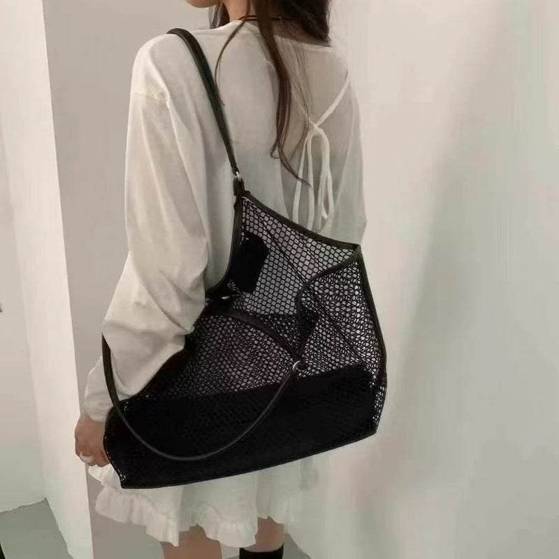 Fashion Woven Shoulder Bag with Lace - Image 2