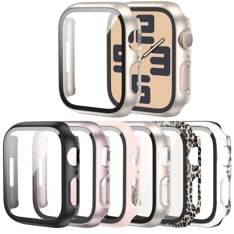 Cuteey 6 Pack Case for Apple Watch 44mm SE 3(2025)SE 2/SE/Series 6/Series 5/Series 4 with Built-in Tempered Glass Screen Protector, Overall Full Protective Bumper PC Cover for iwatch 44mm Accessories - Image 1