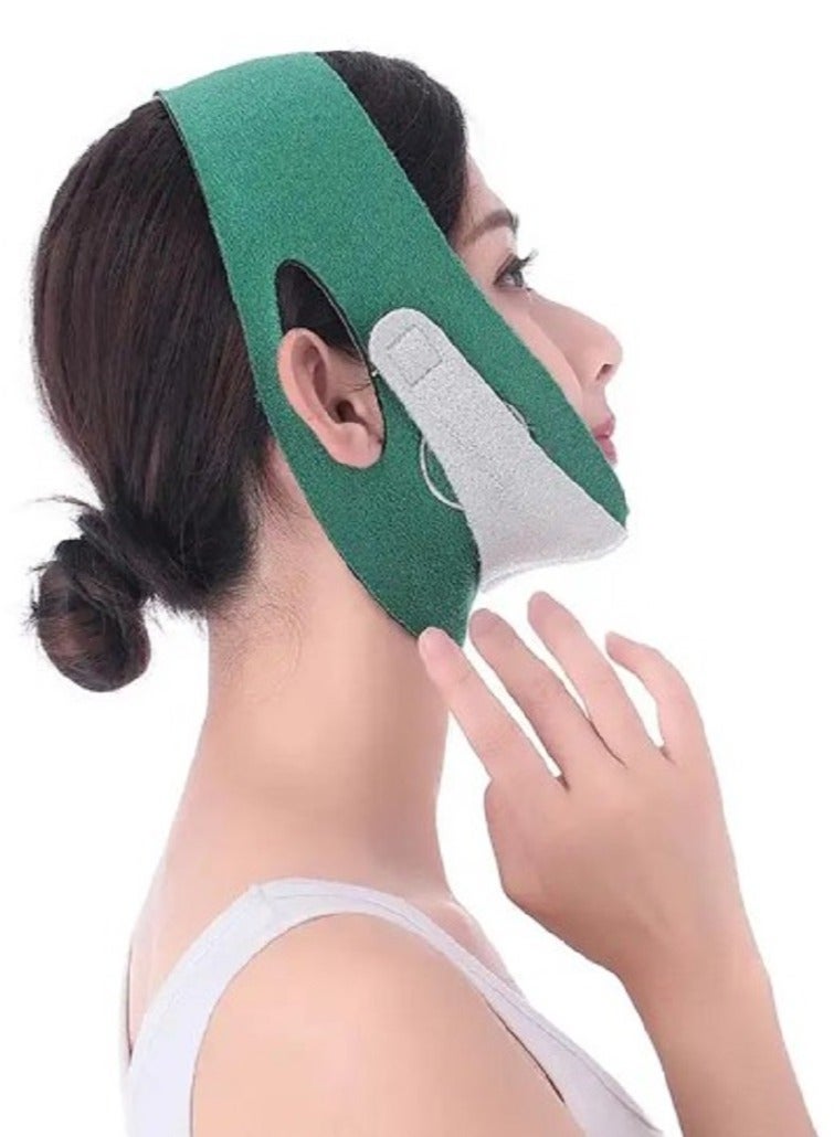 حزام تنحيف الوجه شريط الذقن المزدوج المخفض على شكل حرف V لشريط الذقن  لون أخضر - Image 1