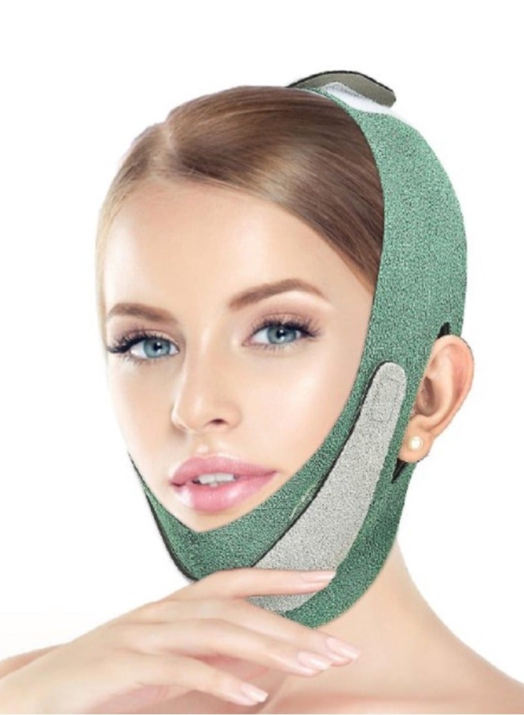 حزام تنحيف الوجه شريط الذقن المزدوج المخفض على شكل حرف V لشريط الذقن  لون أخضر - Image 5