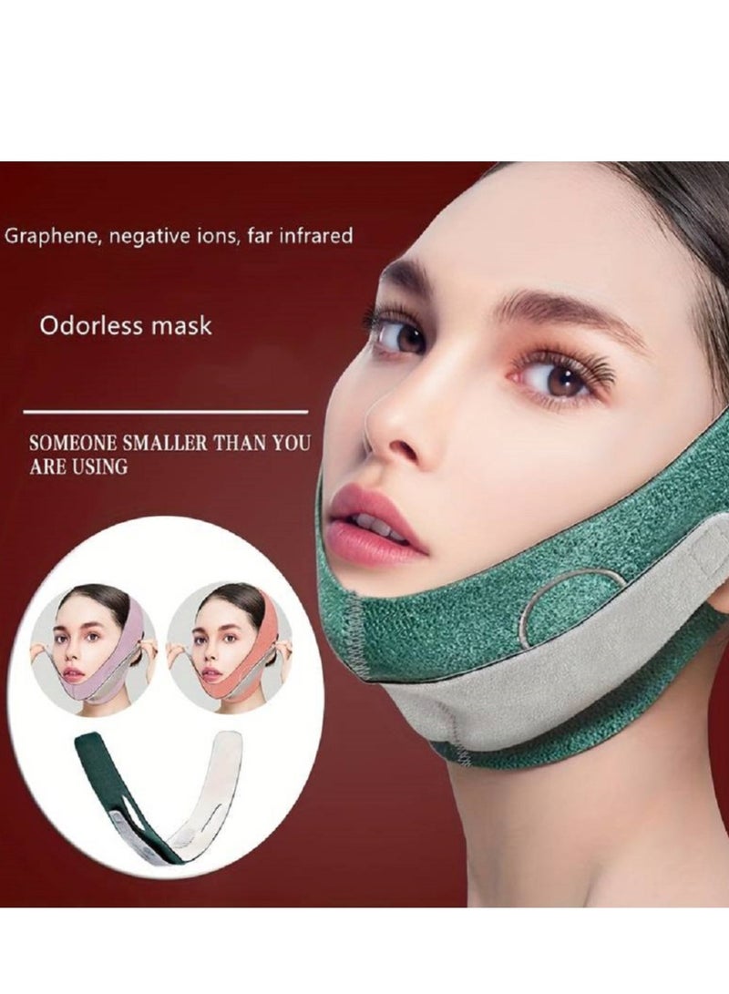 حزام تنحيف الوجه شريط الذقن المزدوج المخفض على شكل حرف V لشريط الذقن  لون أخضر - Image 4