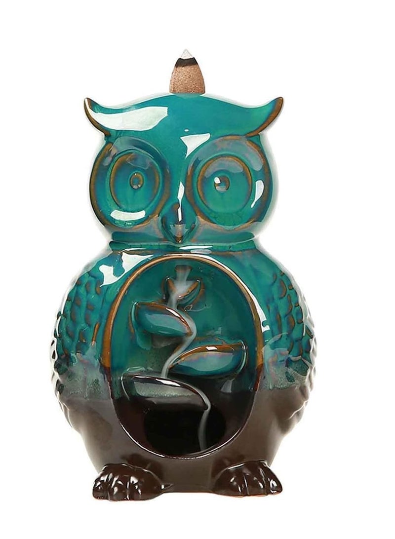 بلان A مبخرة سيراميك بتدفق عكسي على شكل شلال – حامل بخور عطري للتأمل والاسترخاء – ديكور منزلي فاخر لغرفة المعيشة والنوم والمكتب – تصميم فني مميز (بومة) - Image 1