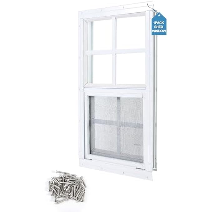 1 Pack Shed Window 12"X18" White Flush Mount Household Windows With Tempered Glass And Fiberglass Screen For Shed Chicken Coop Playhouse And Garage - Image 2