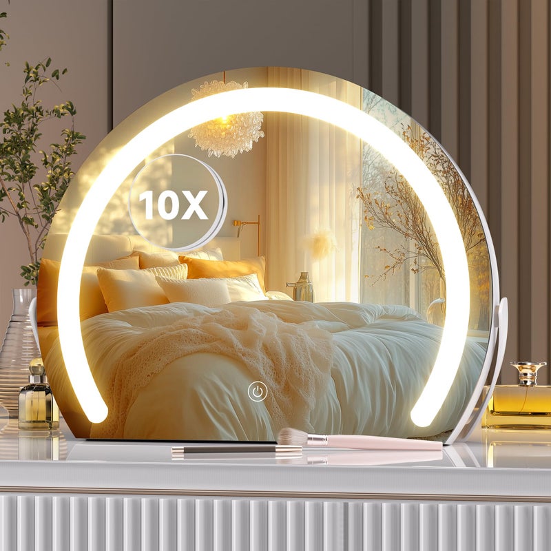 Hasipu Vanity Mirror with Lights, 13.8" x 10.7" LED Makeup Mirror, Lighted Makeup Mirror with Lights, Smart Touch Control 3 Colors Dimmable Mirror, White - Image 1