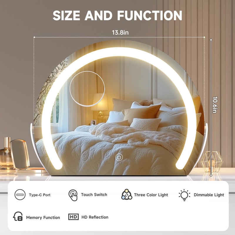 Hasipu Vanity Mirror with Lights, 13.8" x 10.7" LED Makeup Mirror, Lighted Makeup Mirror with Lights, Smart Touch Control 3 Colors Dimmable Mirror, White - Image 2