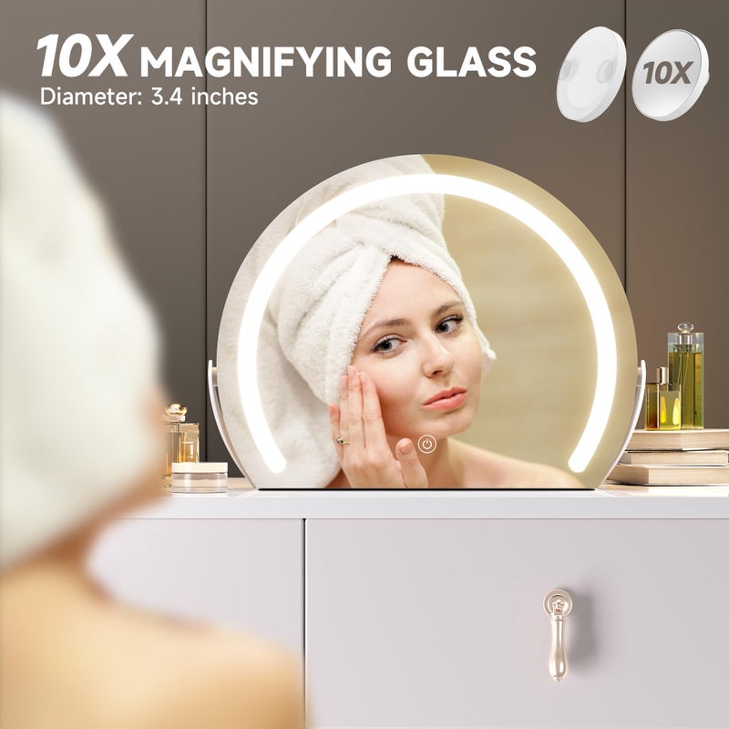 Hasipu Vanity Mirror with Lights, 13.8" x 10.7" LED Makeup Mirror, Lighted Makeup Mirror with Lights, Smart Touch Control 3 Colors Dimmable Mirror, White - Image 4