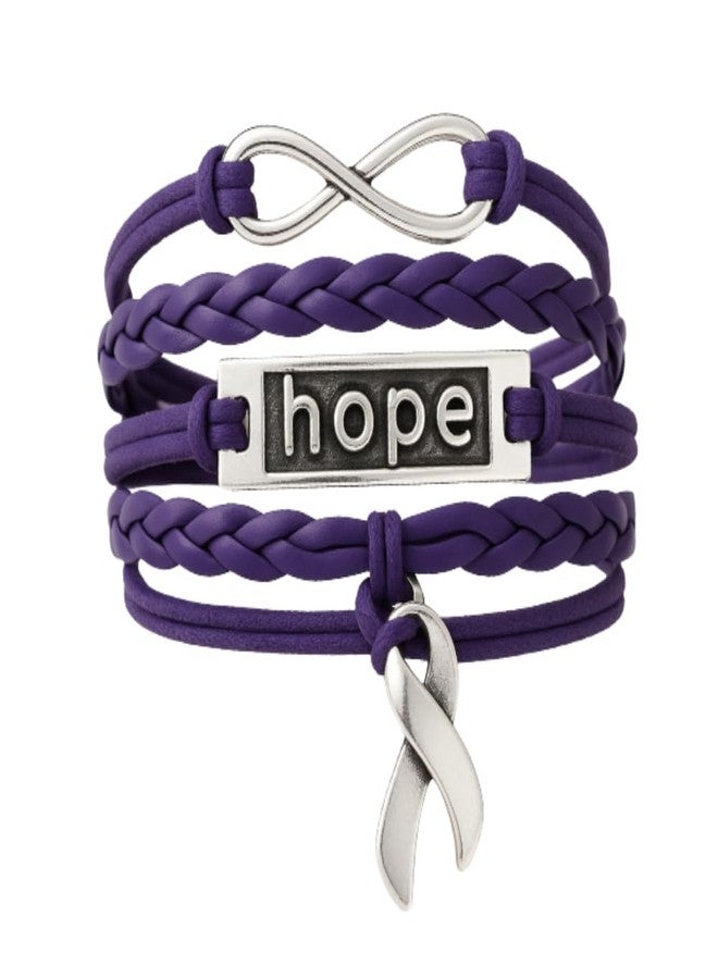 إنفينيتي كوليكشن مجموعة إنفينيتي - سوار بتعليقة شريط أرجواني، سوار أمل قابل للتعديل للنساء مع تعليقة شريط أرجواني - Image 1