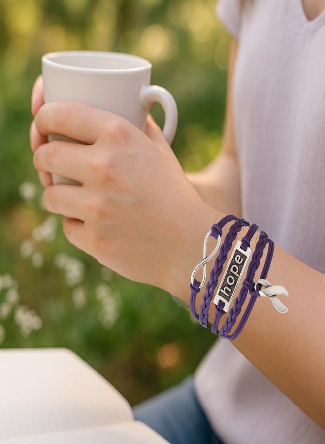 إنفينيتي كوليكشن مجموعة إنفينيتي - سوار بتعليقة شريط أرجواني، سوار أمل قابل للتعديل للنساء مع تعليقة شريط أرجواني - Image 3