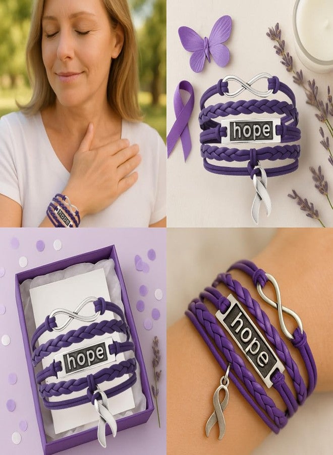 إنفينيتي كوليكشن مجموعة إنفينيتي - سوار بتعليقة شريط أرجواني، سوار أمل قابل للتعديل للنساء مع تعليقة شريط أرجواني - Image 2