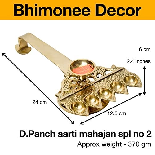 Bhimonee Decor Pure Brass Panch Aarti Deep | Traditional Pooja Diya for Mandir & Rituals | Sacred Oil Lamp for Worship | 2.4 Inches, 370gm - Image 5