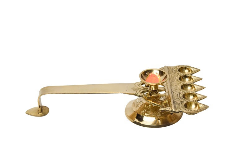 Bhimonee Decor Pure Brass Panch Aarti Deep | Traditional Pooja Diya for Mandir & Rituals | Sacred Oil Lamp for Worship | 2.4 Inches, 370gm - Image 2