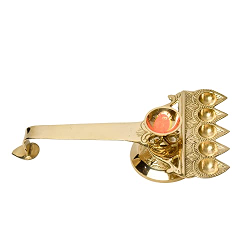 Bhimonee Decor Pure Brass Panch Aarti Deep | Traditional Pooja Diya for Mandir & Rituals | Sacred Oil Lamp for Worship | 2.4 Inches, 370gm - Image 3