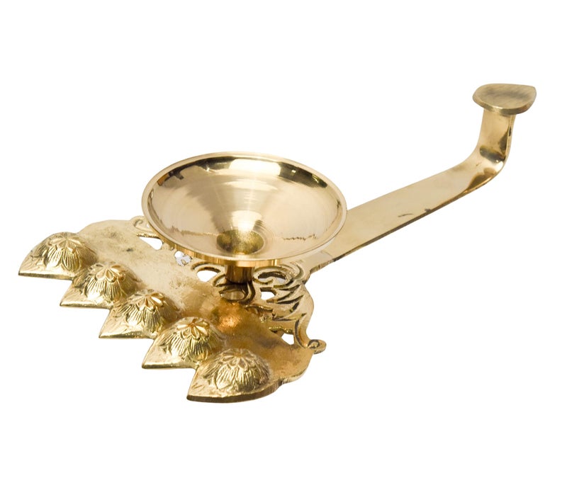 Bhimonee Decor Pure Brass Panch Aarti Deep | Traditional Pooja Diya for Mandir & Rituals | Sacred Oil Lamp for Worship | 2.4 Inches, 370gm - Image 4
