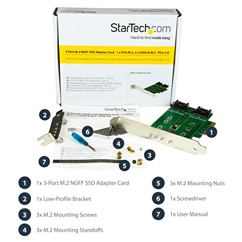 StarTech.com 3-port M.2 SSD (NGFF) Adapter Card - Supports 1x PCIe (NVMe) M.2 SSD, 2x SATA III M.2 SSDs - PCIe 3.0 Adapter , TAA (PEXM2SAT32N1) - Image 5