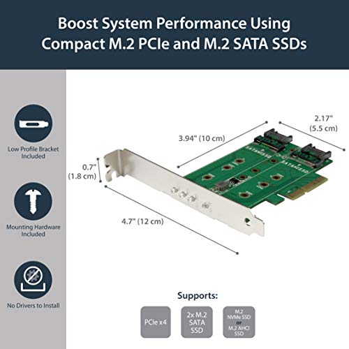 StarTech.com 3-port M.2 SSD (NGFF) Adapter Card - Supports 1x PCIe (NVMe) M.2 SSD, 2x SATA III M.2 SSDs - PCIe 3.0 Adapter , TAA (PEXM2SAT32N1) - Image 2