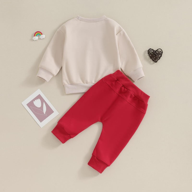 Okbabeha Baby Boy Valentine's Day Outfit Mr Steal Your Heart Long Sleeve Sweatshirt Jogger Newborn Toddler Boys Clothes Set (Mr steal your heart-Apricot, 2-3 Years) - Image 3