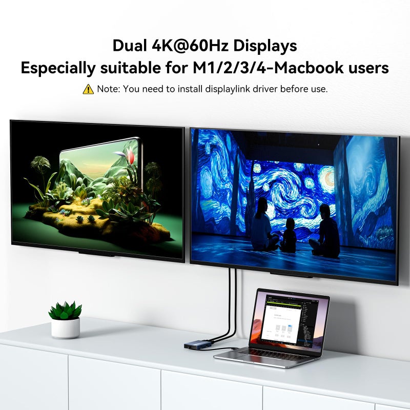 ACASIS USB C to Dual HDMI DisplayLink Adapter, 4K@60Hz, 2 HDMI & 3 USB-A Ports, 100W PD Charging, USB C DisplayLink Docking Station for Mac M1/M2/M3/Windows,USB A/C to Dual Monitor Adapter - Image 3