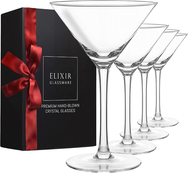 Elixir Glassware Martini Glasses Set of 4-9 oz - Hand Blown Crystal Martini Glasses with Stem - Elegant Cocktail Glasses, Martini Glass Set of 4, Crystal Glasses, Housewarming Gifts for Women Men - Image 1