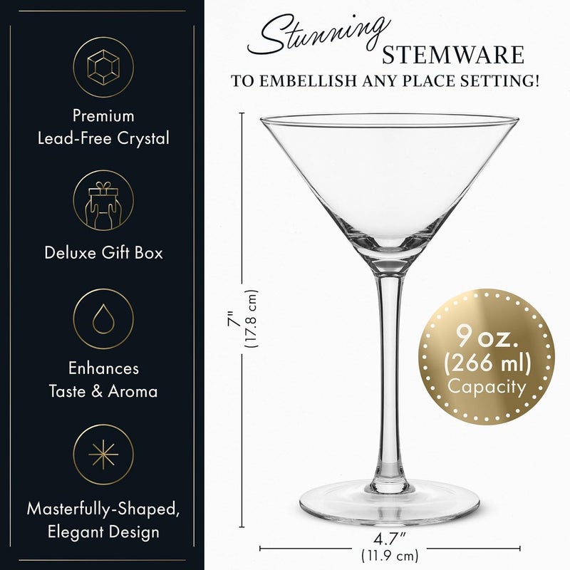 Elixir Glassware Martini Glasses Set of 4-9 oz - Hand Blown Crystal Martini Glasses with Stem - Elegant Cocktail Glasses, Martini Glass Set of 4, Crystal Glasses, Housewarming Gifts for Women Men - Image 3