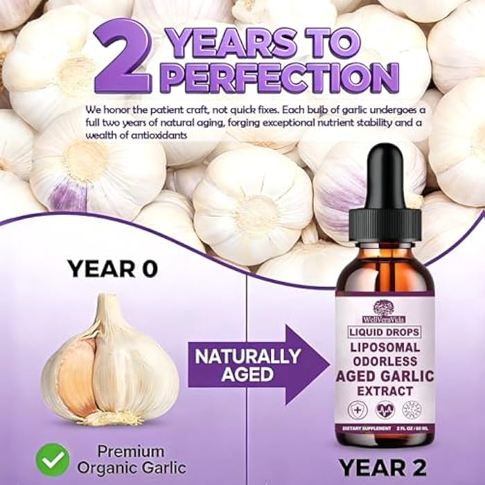 WellVeraVida Aged Garlic Extract Liquid Drops, Organic Odorless Garlic Supplements for Immune Circulation & Heart Health Support, 2 Years Aged Garlic 15:1 Herbal Formula丨Vegetarian All-Natural Non-GMO, 2Fl Oz - Image 5