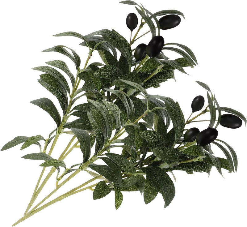 2pcs Faux Olive Branches with Lifelike Leaves and Fruits, 45cm Medium Plastic Stems for Home Décor, Rustic Table Centerpieces, Sturdy Indoor Artificial Greenery - Image 1