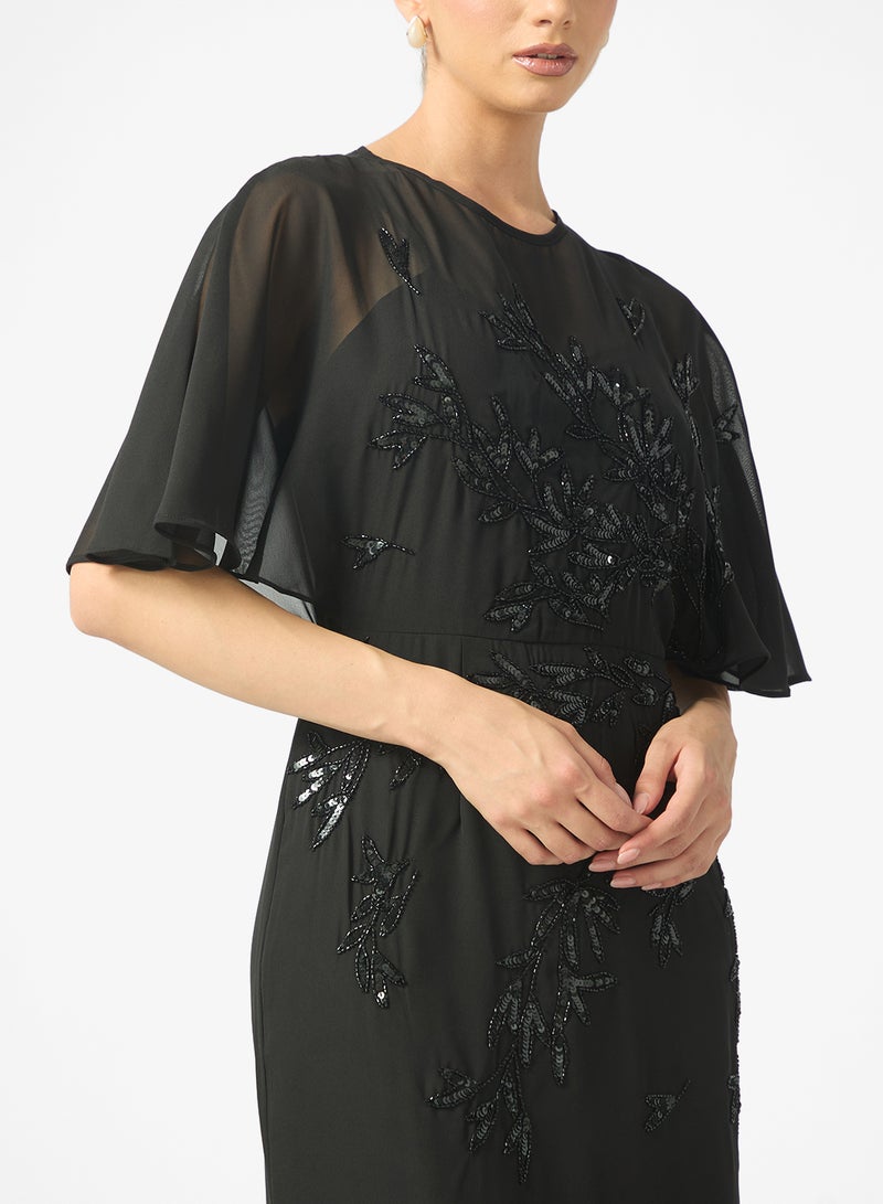Maya Mesh Detail Embellished Cape Sleeve Maxi Dress - Image 3