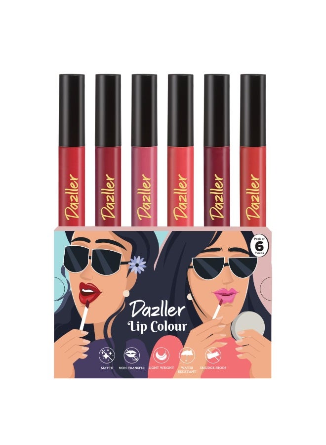 Dazller Lip Colour Lipstick Combo Pack of 6|Vibrant Matte Liquid Lipstick for Women|Long Stay|Smudge-Proof|Non-Transfer|Nude Mood|21.6g - Image 1