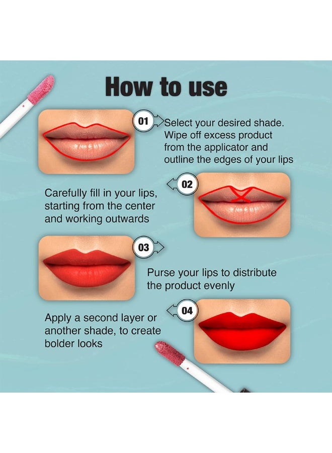 Dazller Lip Colour Lipstick Combo Pack of 6|Vibrant Matte Liquid Lipstick for Women|Long Stay|Smudge-Proof|Non-Transfer|Nude Mood|21.6g - Image 4