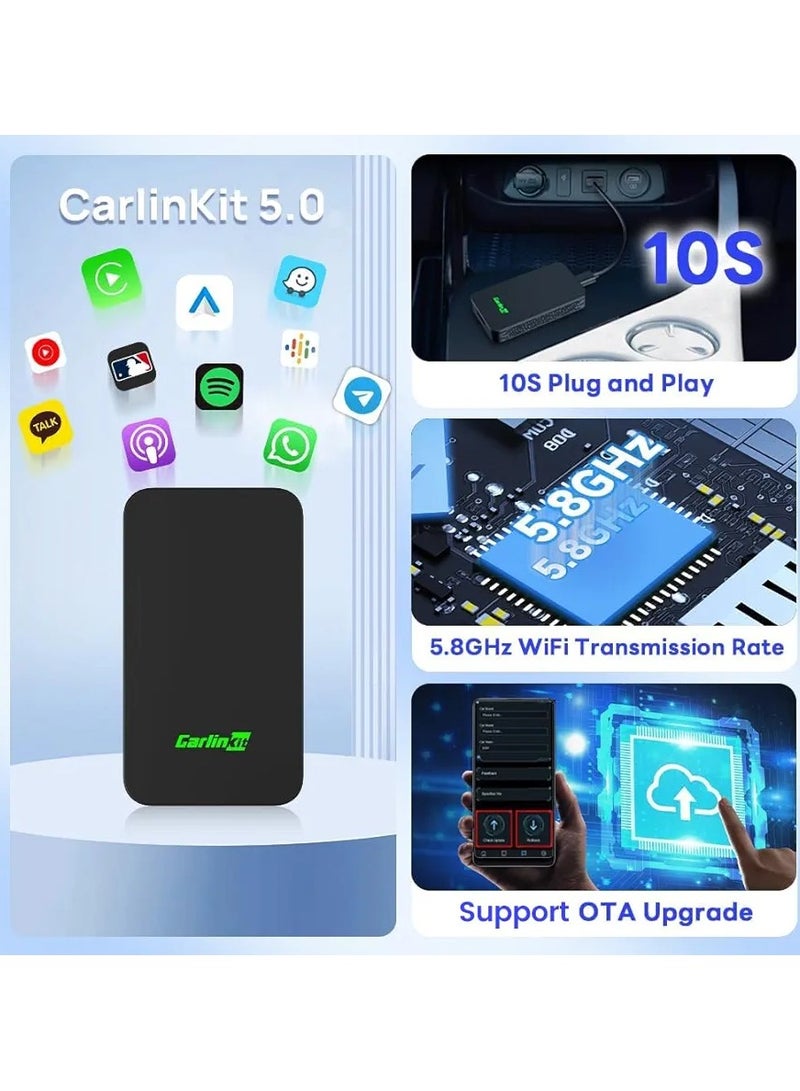 كار لينكيت محول CarlinKit 5.0 اللاسلكي CarPlay Android Auto USB للسيارات السلكية CarPlay من المصنع موديل عام 2015 إلى 2025 محول لاسلكي CarPlay/Android Auto سلكي، متوافق مع نظام الملاحة في لوحة القيادة - Image 2