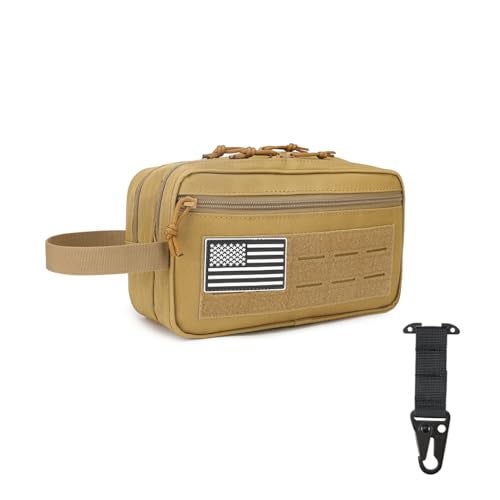 Wapealy Tactical Toiletry Bag for Men – MOLLE Dopp Kit with Dry/Wet Separation, Large Capacity, Water-Resistant Travel Shaving Bag with U.S Patch & T-Mount MOLLE Clip (khaki) - Image 1