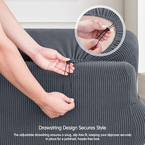 CHUN YI 5 Piece Loveseat Covers Couch Covers for 2 Cushion Couch, Stretch Sofa Slipcovers with Separate Backrest and Cushion Covers, Anti-Slip Washable Furniture Protector for Dogs Pets (Medium, Grey) - Image 3