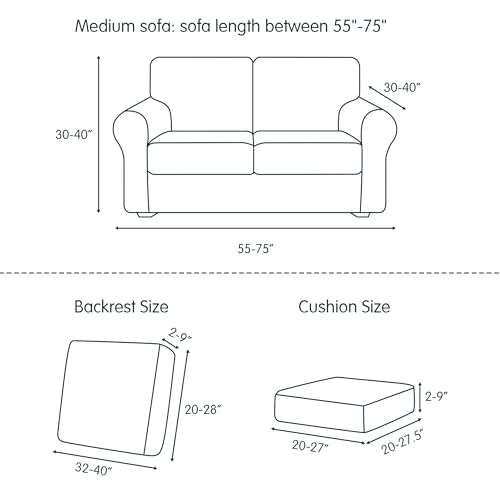 CHUN YI 5 Piece Loveseat Covers Couch Covers for 2 Cushion Couch, Stretch Sofa Slipcovers with Separate Backrest and Cushion Covers, Anti-Slip Washable Furniture Protector for Dogs Pets (Medium, Grey) - Image 5