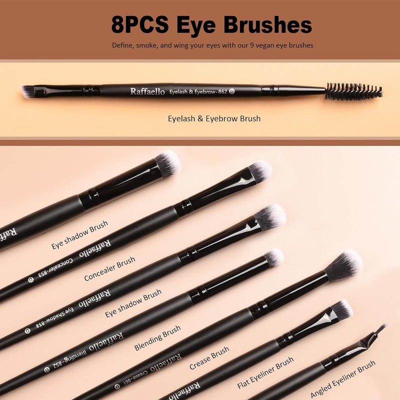 Raffaello Zoreya makeup brushes 15pcs makeup brush set premium synthetic kabuki brush cosmetics foundation concealers powder blush blending face eye shadows black brush sets - Image 5