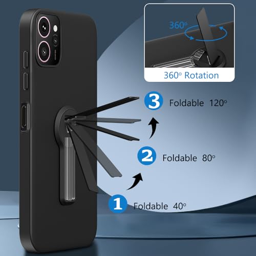 Nijiadi Compatible with HMD Skyline 5G Phone Case with Tempered Glass Screen Protector, 360° Rotatable Folding hidden Kickstand/Stand Silicone TPU Protective Cover Case for HMD Skyline 5G 2024 - Black - Image 4