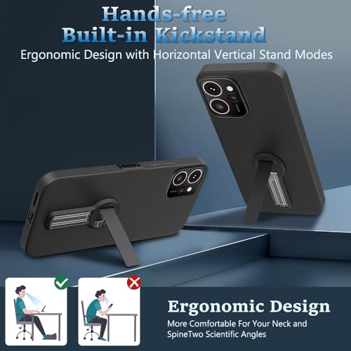 Nijiadi Compatible with HMD Skyline 5G Phone Case with Tempered Glass Screen Protector, 360° Rotatable Folding hidden Kickstand/Stand Silicone TPU Protective Cover Case for HMD Skyline 5G 2024 - Black - Image 3