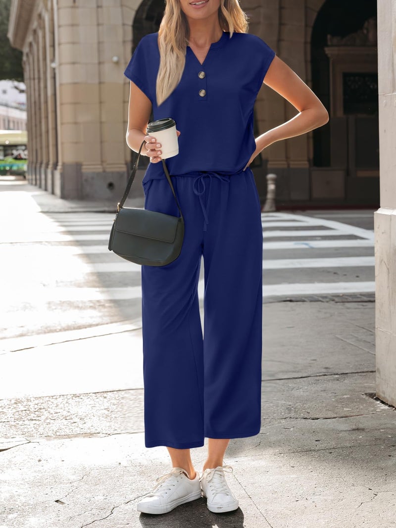 LILLUSORY Two Piece Lounge Sets for Women Spring Vacation Beach Travel Airport Outfits Casual Cruise Fashion 2026 Navy XL - Image 2