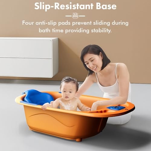 StarAndDaisy Baby Bath tub for 0 to 5 Years with Temperature Sensor/Bath Tub for Kids with Anti-Slip Legs/Bathtub for Baby with Baby Bather -Without Wheel(Orange-Blue) - Image 3