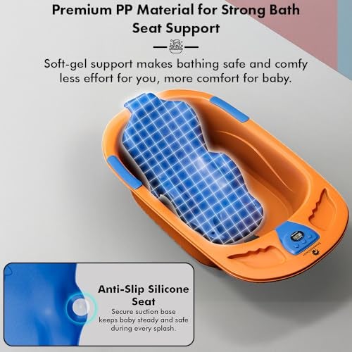 StarAndDaisy Baby Bath tub for 0 to 5 Years with Temperature Sensor/Bath Tub for Kids with Anti-Slip Legs/Bathtub for Baby with Baby Bather -Without Wheel(Orange-Blue) - Image 4