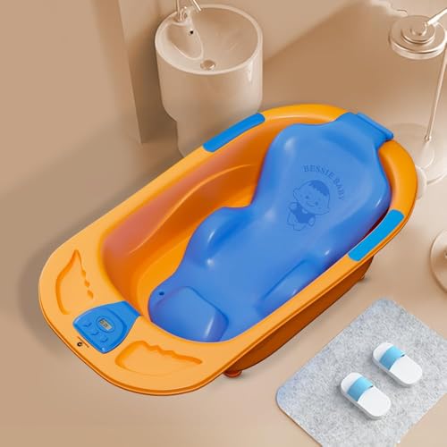 StarAndDaisy Baby Bath tub for 0 to 5 Years with Temperature Sensor/Bath Tub for Kids with Anti-Slip Legs/Bathtub for Baby with Baby Bather -Without Wheel(Orange-Blue) - Image 1