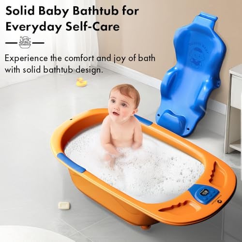 StarAndDaisy Baby Bath tub for 0 to 5 Years with Temperature Sensor/Bath Tub for Kids with Anti-Slip Legs/Bathtub for Baby with Baby Bather -Without Wheel(Orange-Blue) - Image 2