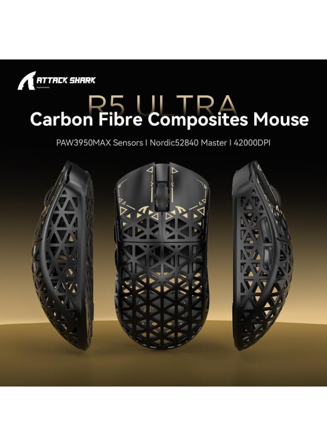 Attack Shark R5 Ultra Carbon Fiber Wireless Gaming Mouse, 8K Polling Rate, 42,000 DPI PAW3950MAX Sensor, Ultra-Light 39g Hollow Design Esports Mouse, Nordic 52840 MCU, Tri-Mode Bluetooth 2.4GHz & Wired Programmable Gaming Mouse with Coiled Cable - Image 4
