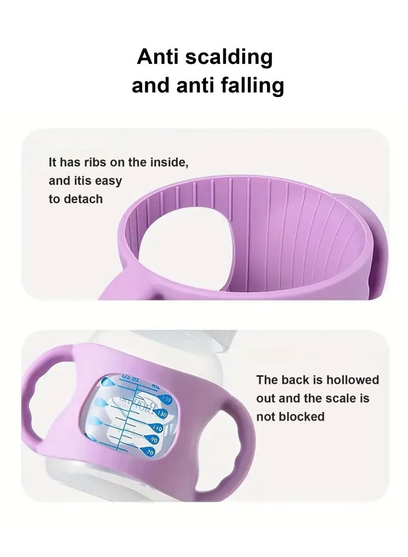 أوربازار مجموعة من 4 مقابض زجاجات لزجاجات الأطفال من دكتور براونز مع مقابض سهلة الإمساك لحمل الزجاجة - سيليكون ناعم خالٍ من مادة BPA (أبيض*2 وردي، بنفسجي) - Image 4