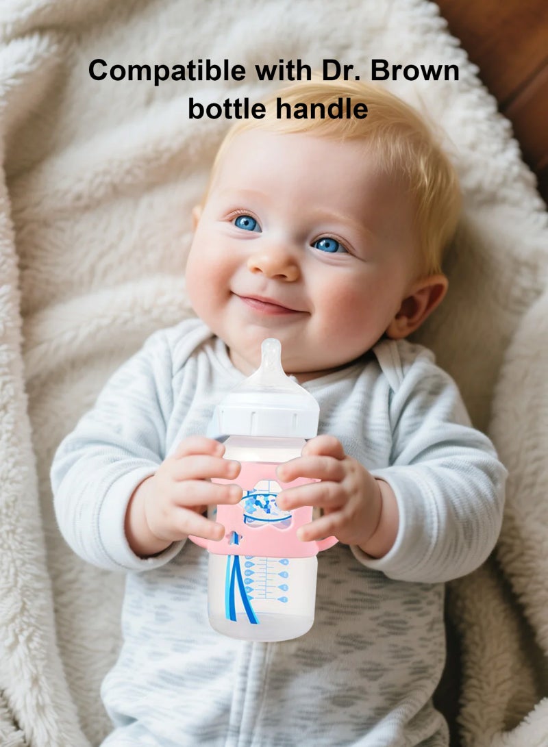 أوربازار مجموعة من 4 مقابض زجاجات لزجاجات الأطفال من دكتور براونز مع مقابض سهلة الإمساك لحمل الزجاجة - سيليكون ناعم خالٍ من مادة BPA (أبيض*2 وردي، بنفسجي) - Image 3