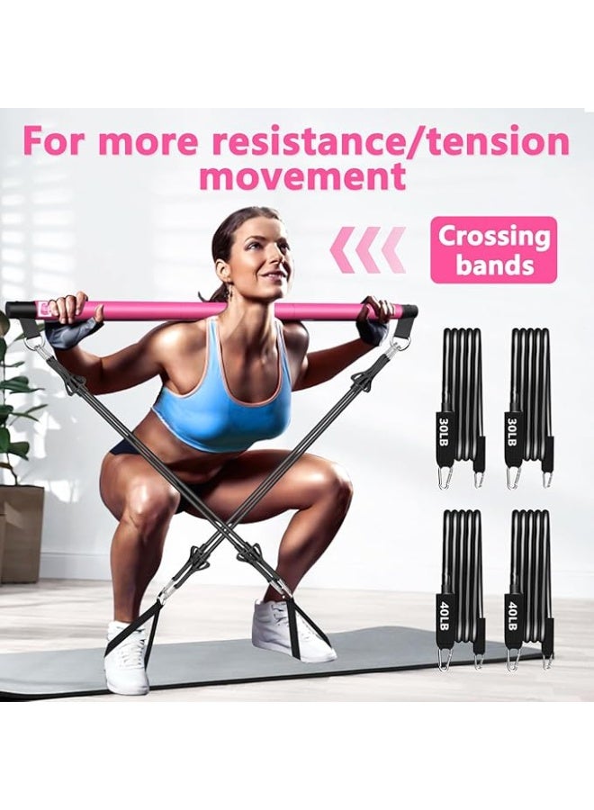 DUNISO Pilates Bar Kit with 4 Resistance Bands,Super Portable Yoga Exercise Pilate Stick Set,3-Section Pilates Bar with Stackable Bands,Home Workout Equipment for Legs,Hip,Waist and Arm,for Women & Men - Image 2