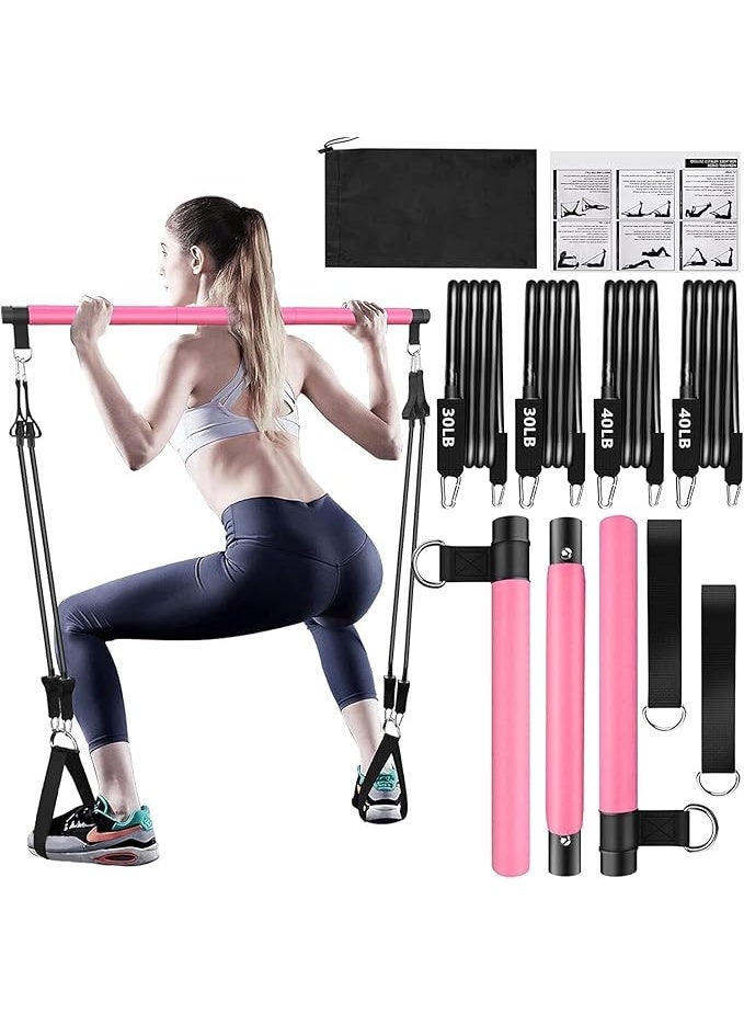 DUNISO Pilates Bar Kit with 4 Resistance Bands,Super Portable Yoga Exercise Pilate Stick Set,3-Section Pilates Bar with Stackable Bands,Home Workout Equipment for Legs,Hip,Waist and Arm,for Women & Men - Image 1