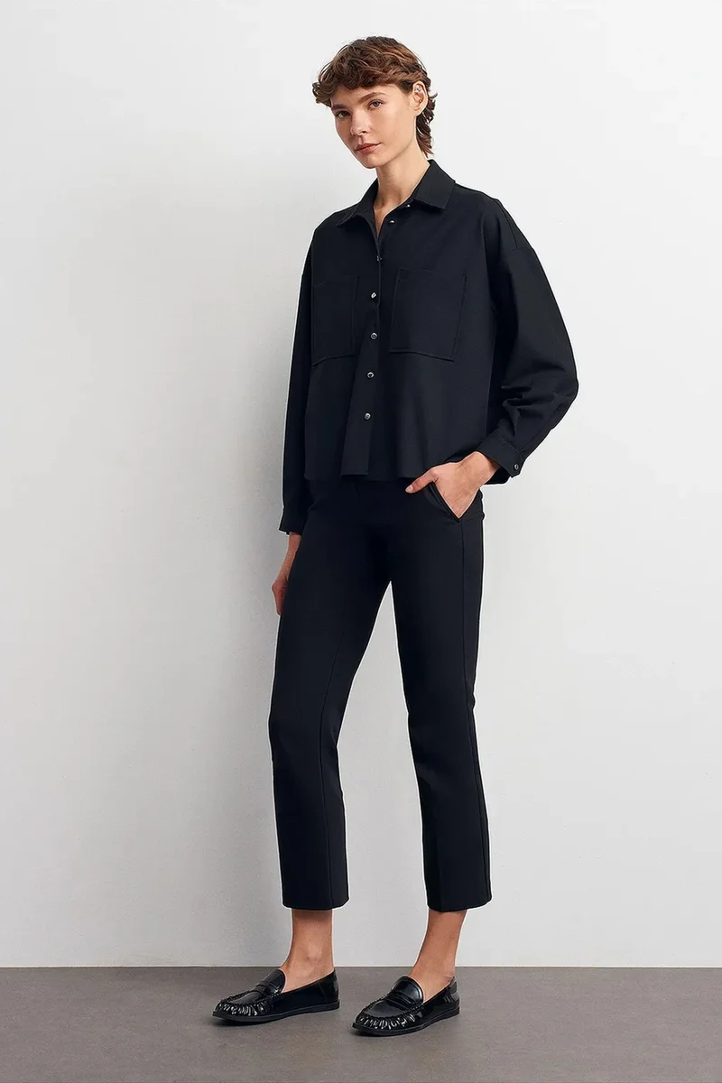 Dilvin Black DILVIN Oversized Crepe Button-Front Shirt for Women | Best Price UAE