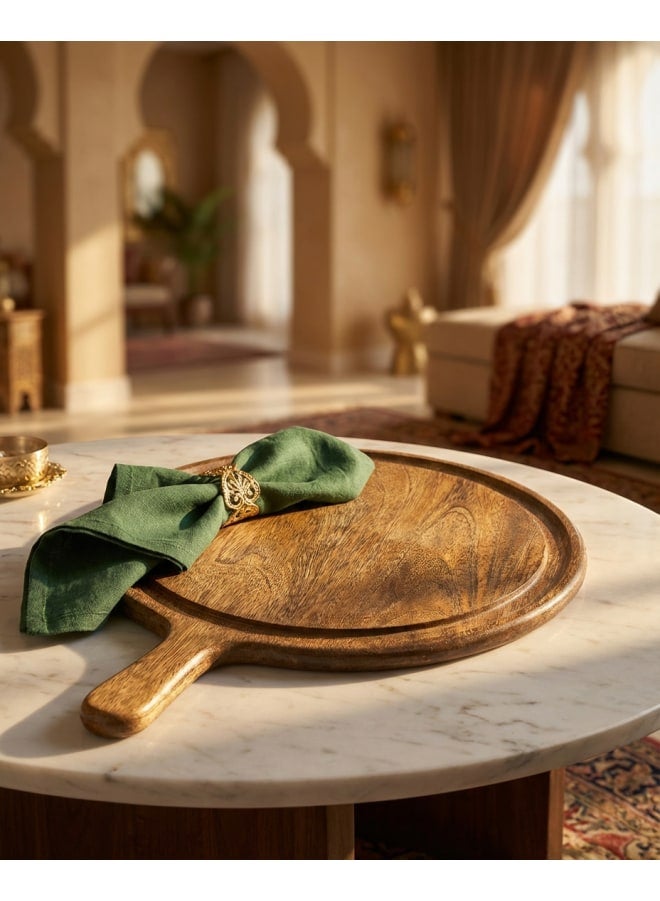 كذا هوم كازا هوم راك بيتزا وتقديم ٤٠×٣٠ سم، لوح تقديم دائري بيد من خشب المانجا بحافة مرتفعة، لون خشب داكن بنقشة العروق للتقديم والضيافة - Image 3