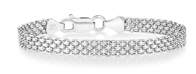 Miabella 925 Sterling Silver Italian 6mm Solid Bismark Mesh Link Chain Bracelet for Women, Made in Italy (Length 7.5 Inches) - Image 1